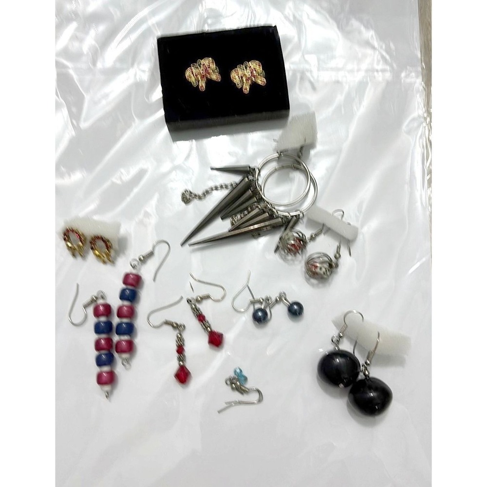 Mixed Fashion Earring Lot 9 Pairs Christmas Candy Cane Punk Spikes Beaded Drop